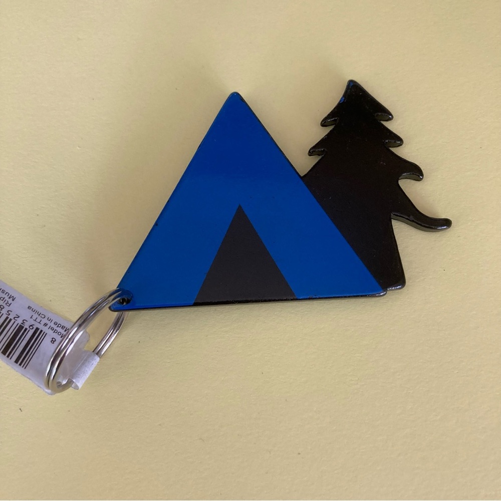 Tent keychain bottle opener black and blue